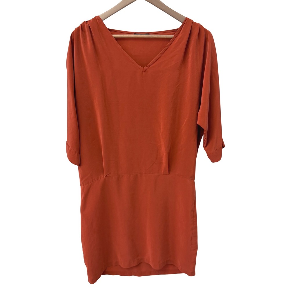Toupy‎ Paris Savanah Silk Dress Small Burnt Orange V-Neck Dolman Sleeve France